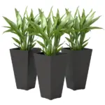 Outsunny 28 Inch Tall Planters, Set of 3 Plastic Flower Pots with Marble Finish and Drainage Holes, Stackable Taper Planters, Brown - Image 11
