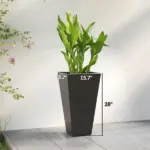 Outsunny 28 Inch Tall Planters, Set of 3 Plastic Flower Pots with Marble Finish and Drainage Holes, Stackable Taper Planters, Brown - Image 3