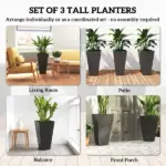 Outsunny 28 Inch Tall Planters, Set of 3 Plastic Flower Pots with Marble Finish and Drainage Holes, Stackable Taper Planters, Brown - Image 4