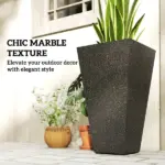 Outsunny 28 Inch Tall Planters, Set of 3 Plastic Flower Pots with Marble Finish and Drainage Holes, Stackable Taper Planters, Brown - Image 5