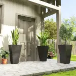 Outsunny 28 Inch Tall Planters, Set of 3 Plastic Flower Pots with Marble Finish and Drainage Holes, Stackable Taper Planters, Brown - Image 10