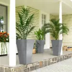 Outsunny 28" Tall Planters, Set of 3 Plastic Flower Pots with Marble Finish and Drainage Holes, Stackable Taper Planters, Gray - Image 2
