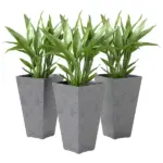 Outsunny 28" Tall Planters, Set of 3 Plastic Flower Pots with Marble Finish and Drainage Holes, Stackable Taper Planters, Gray - Image 11