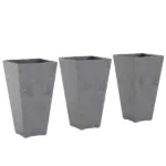 Outsunny 28" Tall Planters, Set of 3 Plastic Flower Pots with Marble Finish and Drainage Holes, Stackable Taper Planters, Gray
