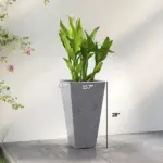 Outsunny 28" Tall Planters, Set of 3 Plastic Flower Pots with Marble Finish and Drainage Holes, Stackable Taper Planters, Gray - Image 3