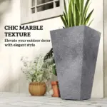 Outsunny 28" Tall Planters, Set of 3 Plastic Flower Pots with Marble Finish and Drainage Holes, Stackable Taper Planters, Gray - Image 5