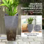 Outsunny 28" Tall Planters, Set of 3 Plastic Flower Pots with Marble Finish and Drainage Holes, Stackable Taper Planters, Gray - Image 7