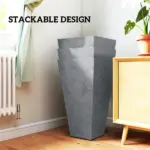Outsunny 28" Tall Planters, Set of 3 Plastic Flower Pots with Marble Finish and Drainage Holes, Stackable Taper Planters, Gray - Image 8