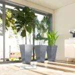 Outsunny 28" Tall Planters, Set of 3 Plastic Flower Pots with Marble Finish and Drainage Holes, Stackable Taper Planters, Gray - Image 9