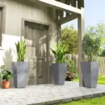Outsunny 28" Tall Planters, Set of 3 Plastic Flower Pots with Marble Finish and Drainage Holes, Stackable Taper Planters, Gray - Image 10