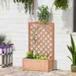 Outsunny 28 Inch x 11 Inch x 46 Inch Raised Garden Bed, Wooden Planter Box with Trellis, Brown - Image 2