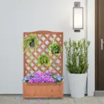 Outsunny 28 Inch x 11 Inch x 46 Inch Raised Garden Bed, Wooden Planter Box with Trellis, Brown - Image 10