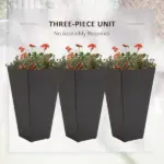 Outsunny 28 Inch Tall Plastic Planters Set of 3 Square Flower Pots Brown - Image 4