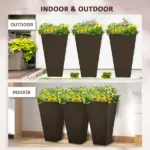 Outsunny 28 Inch Tall Plastic Planters Set of 3 Square Flower Pots Brown - Image 6