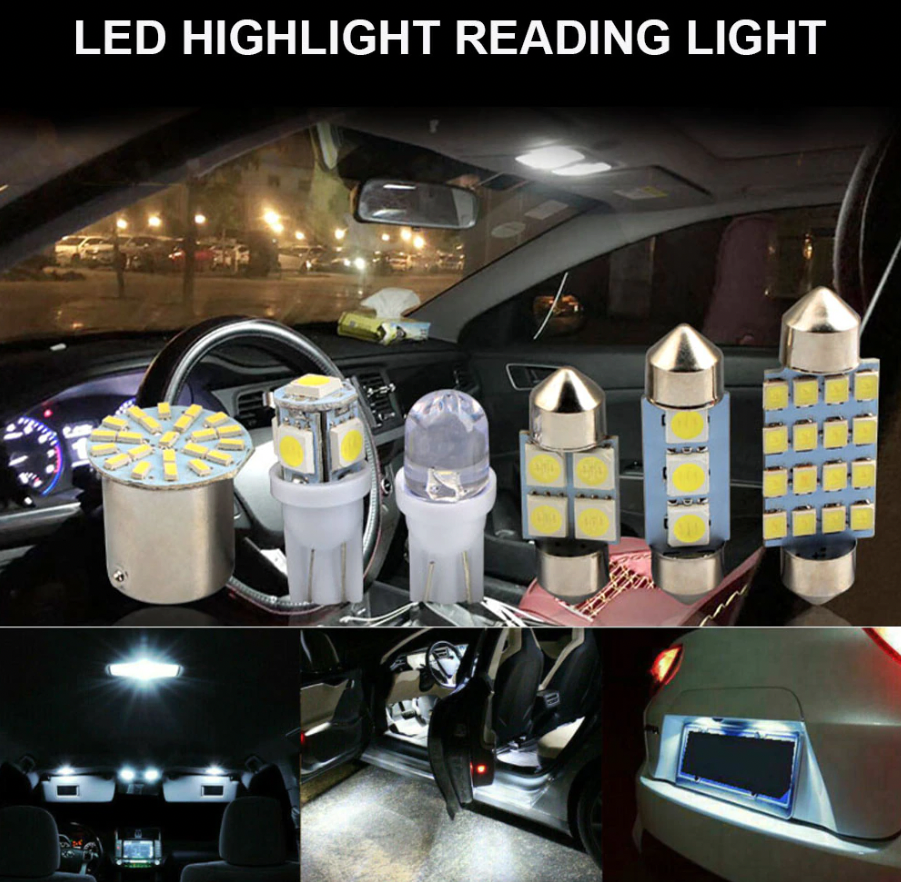 28 Piece White LED Car Interior Light Bulb Assortment, 12V