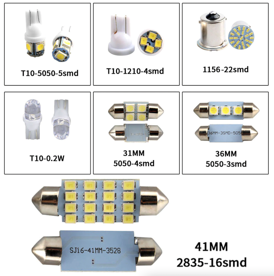 28 Piece White LED Car Interior Light Bulb Assortment, 12V