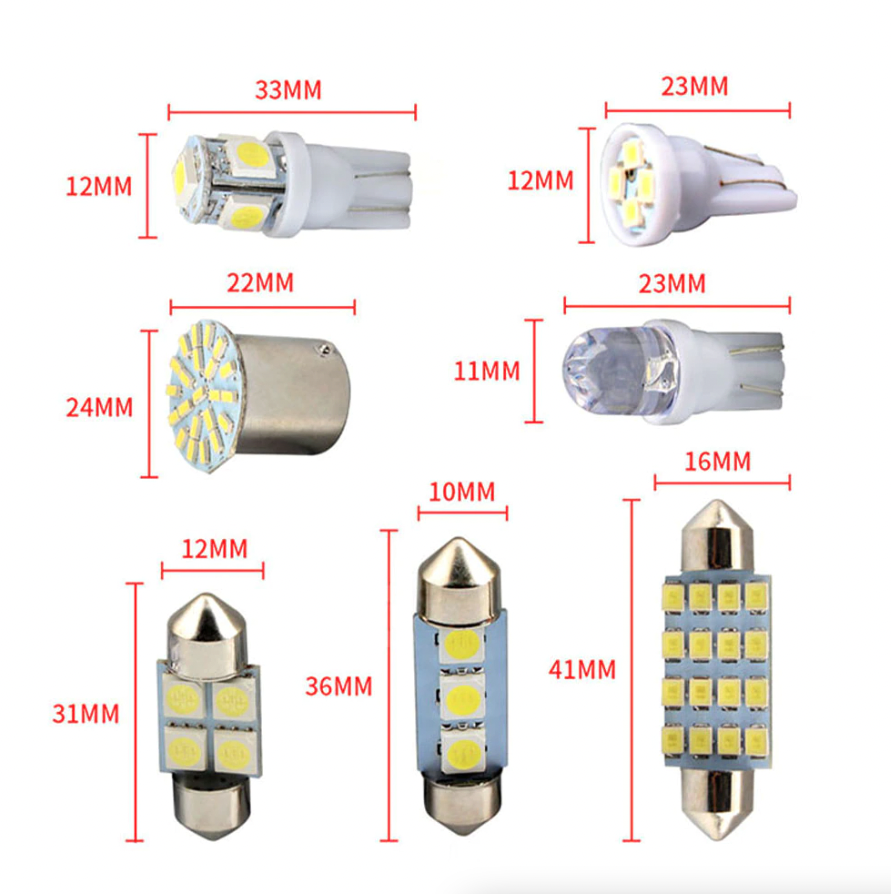 28 Piece White LED Car Interior Light Bulb Assortment, 12V