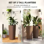 29 Inch Outdoor Planter, Set of 2 Plastic Flower Pots, Weather and UV Resistant Stackable Large Planters, Brown - Image 4