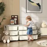 Qaba 3-Tier Kids Storage Unit with 9 Drawers Cream White - Image 2