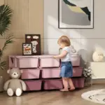 Qaba 3-Tier Kids Storage Unit with 9 Drawers Pink - Image 2