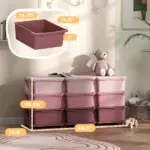 Qaba 3-Tier Kids Storage Unit with 9 Drawers Pink - Image 3
