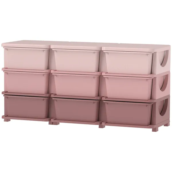 295-3-tier-kids-storage-unit-dresser-tower-w-9-drawers-pink.webp Qaba 3-Tier Kids Storage Unit with 9 Drawers Pink - Image 1