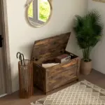 29.9" Wooden Storage Trunk Rustic Brown with 2 Safety Hinges Side Handles Storage Chest for Playroom - Image 2