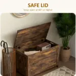 29.9" Wooden Storage Trunk Rustic Brown with 2 Safety Hinges Side Handles Storage Chest for Playroom - Image 4