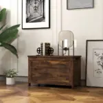 29.9" Wooden Storage Trunk Rustic Brown with 2 Safety Hinges Side Handles Storage Chest for Playroom - Image 8