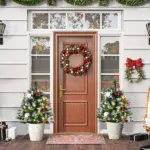 HOMCOM 2ft 2-Pack Outdoor Entryway Pre-Lit Artificial Christmas Tree Cordless with 70 Branches, LED lights, Red Berries, Pine Cones and Balls, Green - Image 2