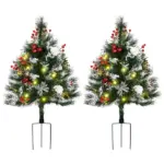 HOMCOM 2ft 2-Pack Outdoor Entryway Pre-Lit Artificial Christmas Tree Cordless with 70 Branches, LED lights, Red Berries, Pine Cones and Balls, Green - Image 11
