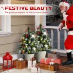 HOMCOM 2ft 2-Pack Outdoor Entryway Pre-Lit Artificial Christmas Tree Cordless with 70 Branches, LED lights, Red Berries, Pine Cones and Balls, Green - Image 4