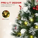 HOMCOM 2ft 2-Pack Outdoor Entryway Pre-Lit Artificial Christmas Tree Cordless with 70 Branches, LED lights, Red Berries, Pine Cones and Balls, Green - Image 5