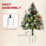 HOMCOM 2ft 2-Pack Outdoor Entryway Pre-Lit Artificial Christmas Tree Cordless with 70 Branches, LED lights, Red Berries, Pine Cones and Balls, Green - Image 9