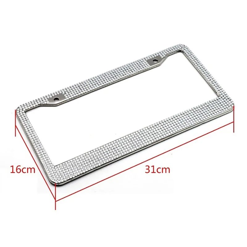 2 Pack Rhinestone Crystal License Plate Frames with Screw Caps