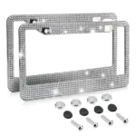 2 Pack Rhinestone Crystal License Plate Frames with Screw Caps - Image 2