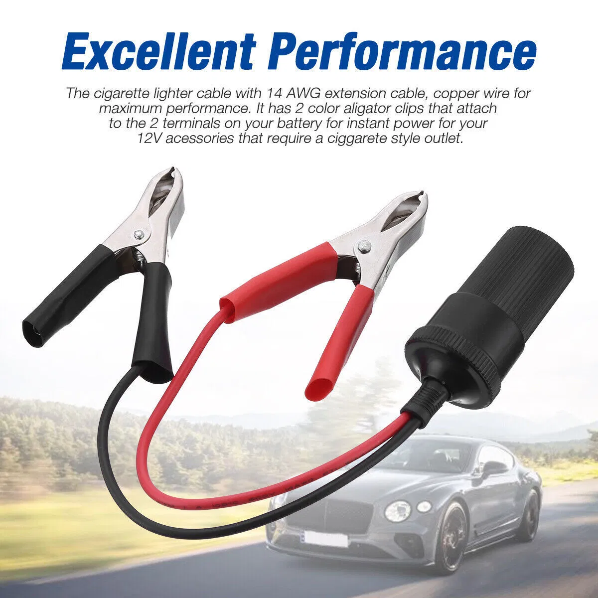 2 Pack 12-24V Battery Clamp to Female Cigarette Lighter Socket Adapters