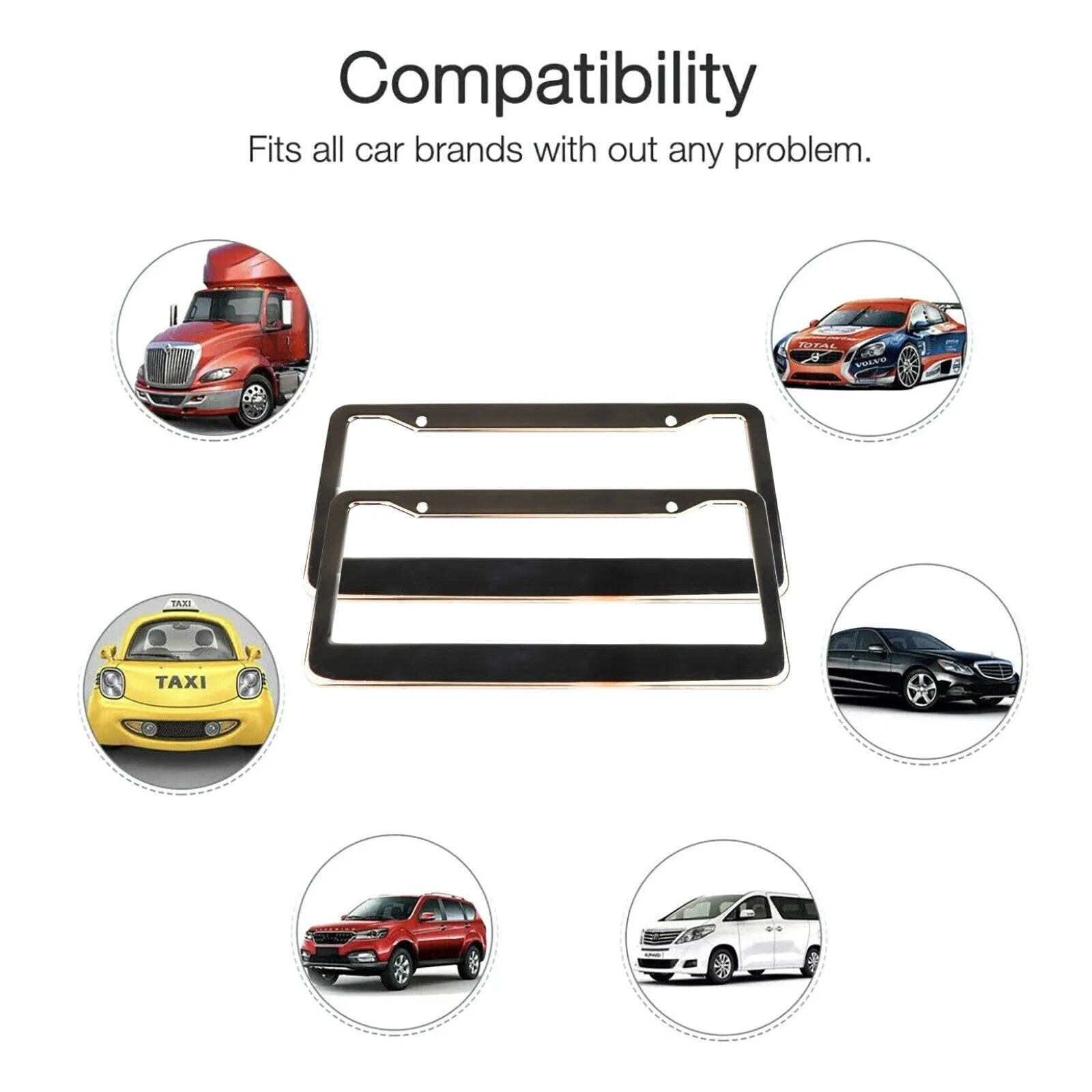 2 Pack Chrome 304 Stainless Steel License Plate Frames with Screw Caps