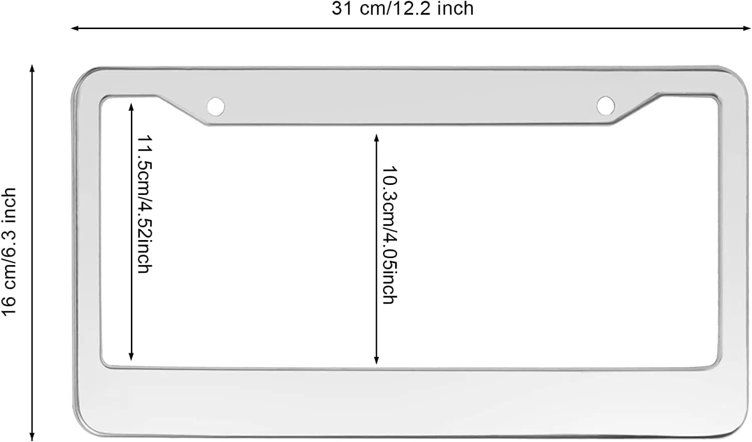 2 Pack Chrome 304 Stainless Steel License Plate Frames with Screw Caps
