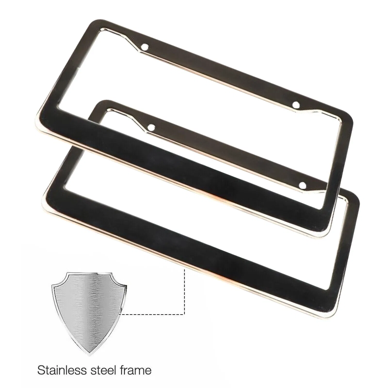 2 Pack Chrome 304 Stainless Steel License Plate Frames with Screw Caps
