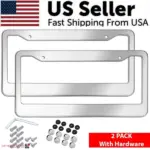2 Pack Chrome 304 Stainless Steel License Plate Frames with Screw Caps