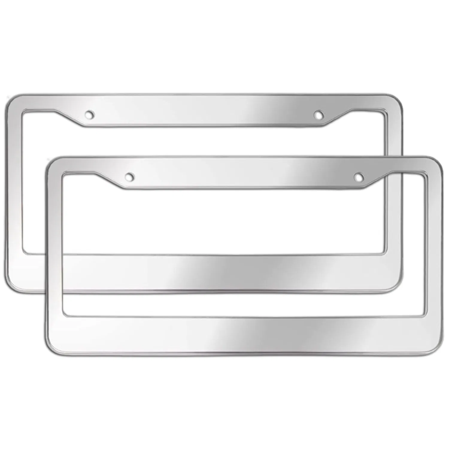 2 Pack Chrome 304 Stainless Steel License Plate Frames with Screw Caps