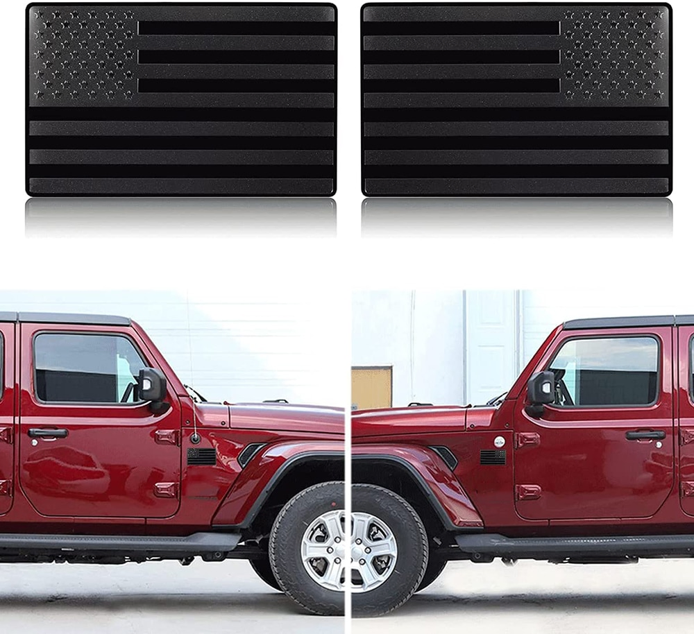 2 Pack Metal USA Flag Car Decal Emblems Black 5 x 3 Inch