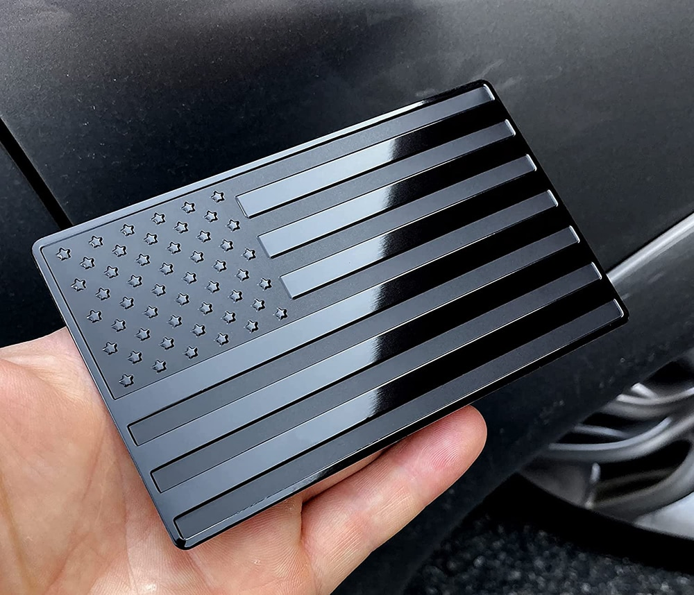 2 Pack Metal USA Flag Car Decal Emblems Black 5 x 3 Inch