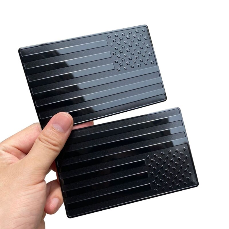 2 Pack Metal USA Flag Car Decal Emblems Black 5 x 3 Inch