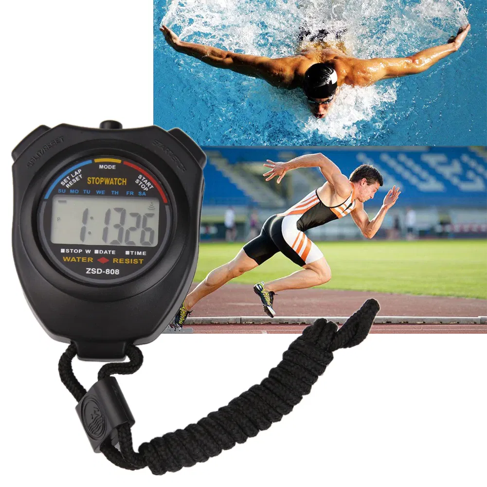 2 Pack Digital Sports Stopwatches with 1/100 Second Split Timing Date and Alarm