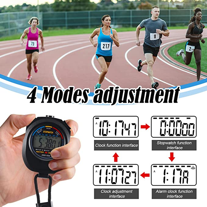 2 Pack Digital Sports Stopwatches with 1/100 Second Split Timing Date and Alarm