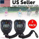 2 Pack Digital Sports Stopwatches with 1/100 Second Split Timing Date and Alarm