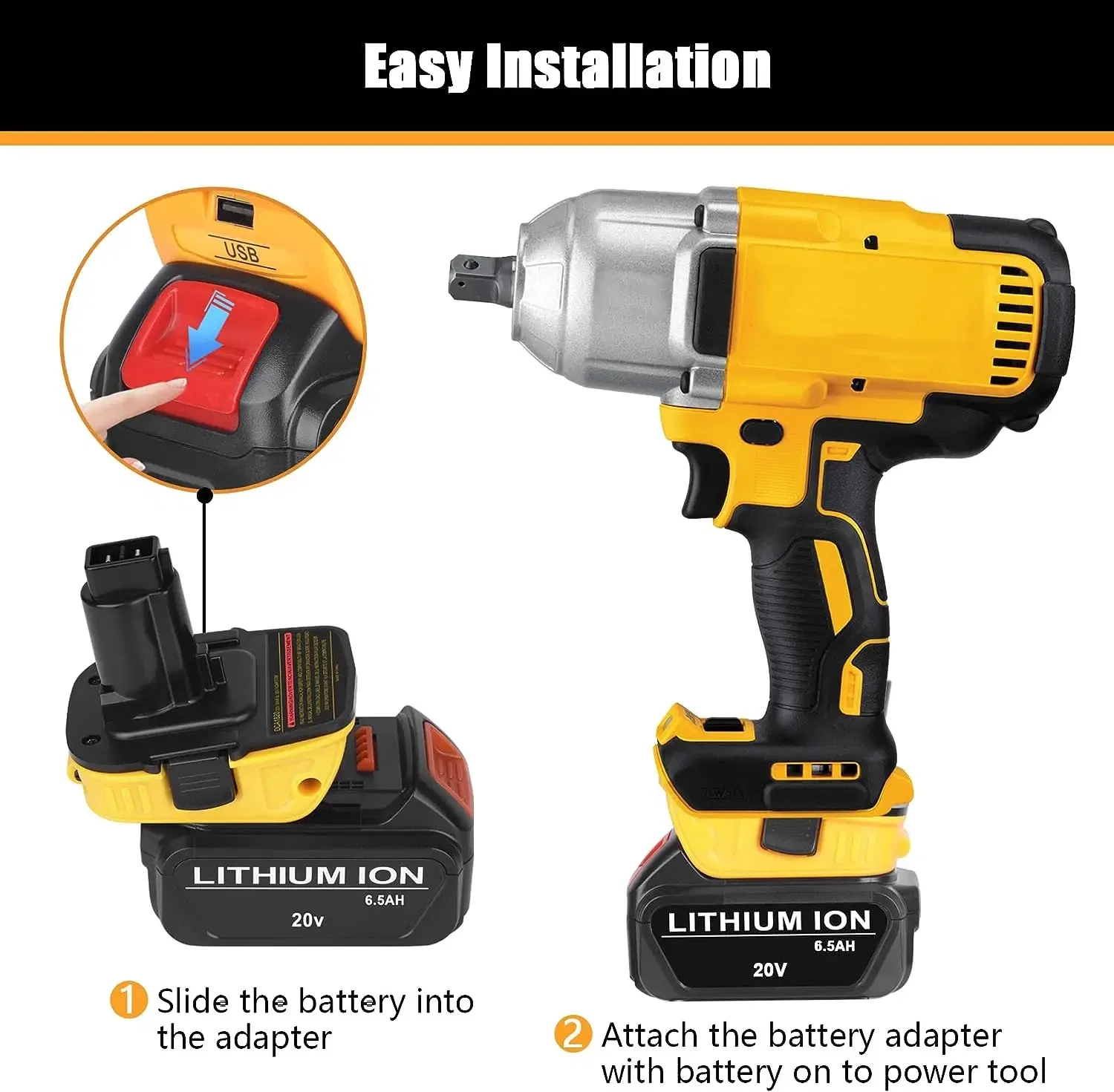 2 Pack DCA1820 Battery Adapters for DeWalt 20V Li-Ion to 18V Tools