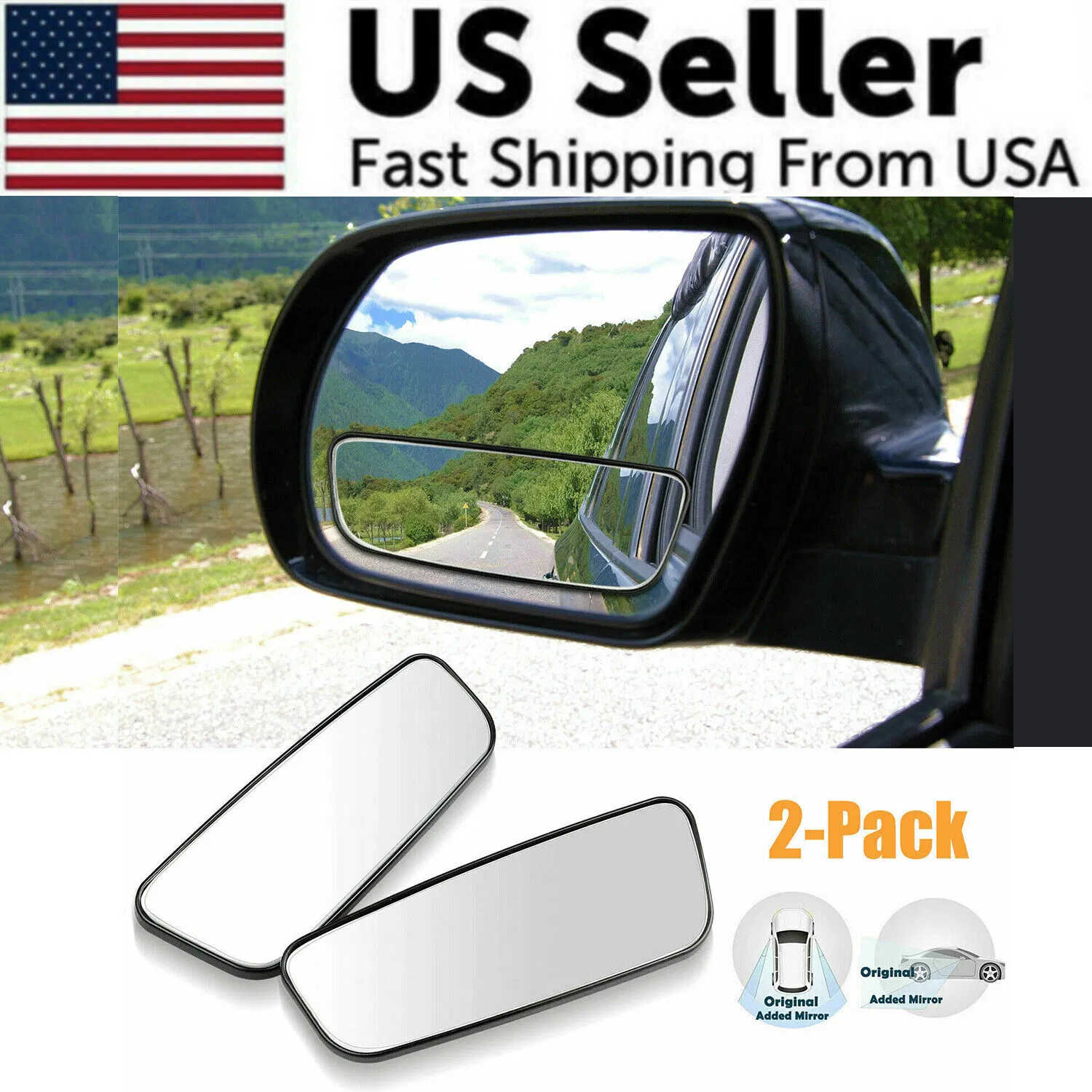 2 Pack 360 Degree Stick On Blind Spot Mirrors for Car Truck and SUV